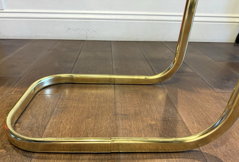 Vintage MCM Milo Baughman Style Brass Tone Glass Top Cantilever Side Table gallery