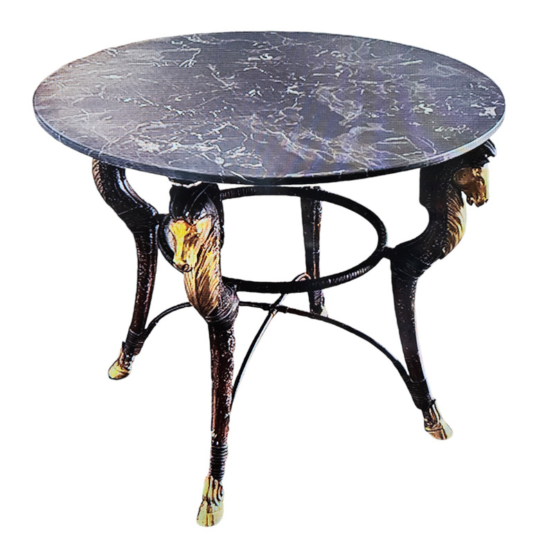 Vintage Bronze Horse Head Table w Marble Top