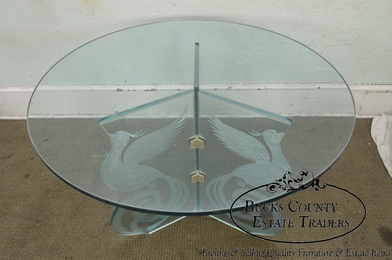Contemporary Phoenix Etched Round Glass Dining Table (possibly Pace) gallery