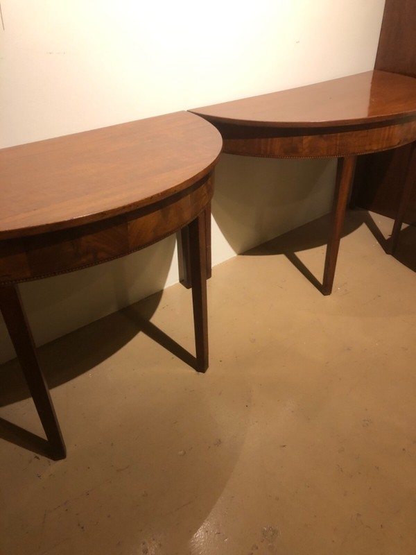 Pair Antique Mid18century Georgian Cuban Mahogany DemiLuneTables w/one Leafc1740