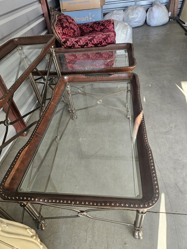 Maitland Smith Regency Leather Brass Nailhead Paw Feet Table Set gallery