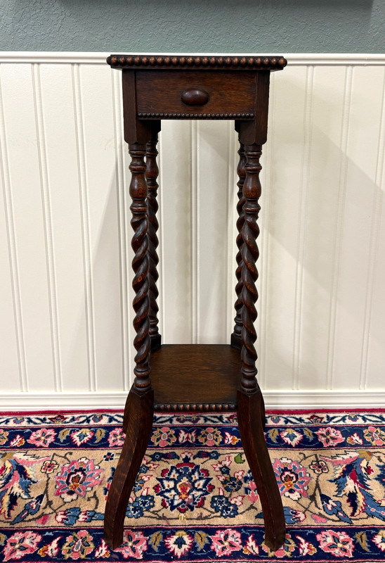 Antique English 4-Post Barley Twist Pedestal Plant Stand Jacobean Oak 39.5" Tall gallery