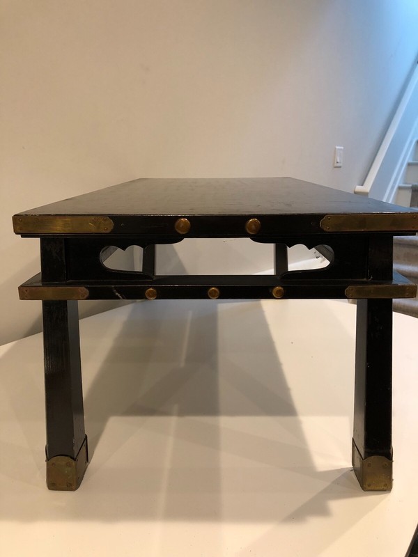 Asian Black Coffee Table with Brass Accents- 39 1/2" x 19 3/4" x 16" high gallery