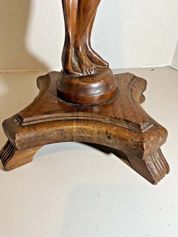 Art Nouveau Deco Figural Woman Wood Carved Pedestal Ashtray Smoking Plant Stand gallery
