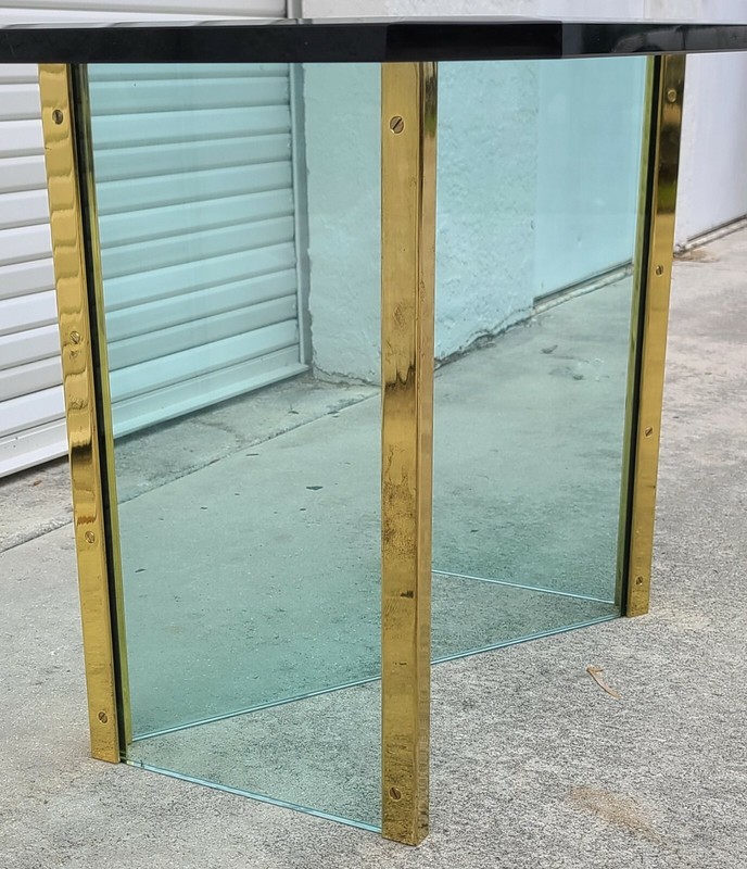 1970's Leon Rosen for PACE COLLECTION Glass & Brass Dining Table 72" x 40" gallery