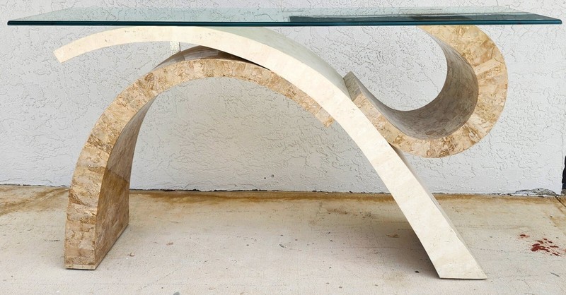 Maitland Smith Sculptural Console Table & Mirror Tessellated Stone Post Modern gallery