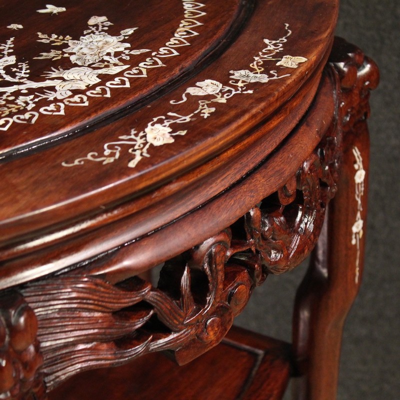 Chinese console furniture half moon table inlaid wood oriental 20th century gallery