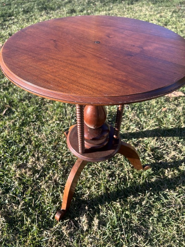 Victorian mahogany circular wine table turned column,tripod base,scrolled feet. gallery