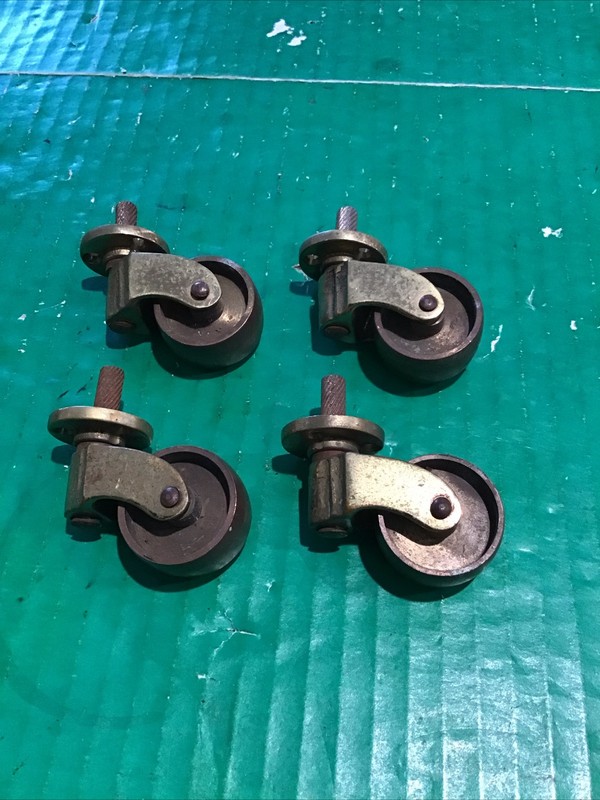 Lot of 4 Vintage Solid Brass Caster Wheel Brass Fork And Wheel Steel Stem 1-1/4″