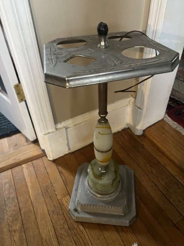 Vintage Art Deco Smoker’s Stand Onyx Glass Base Metal Table 24” Restoration