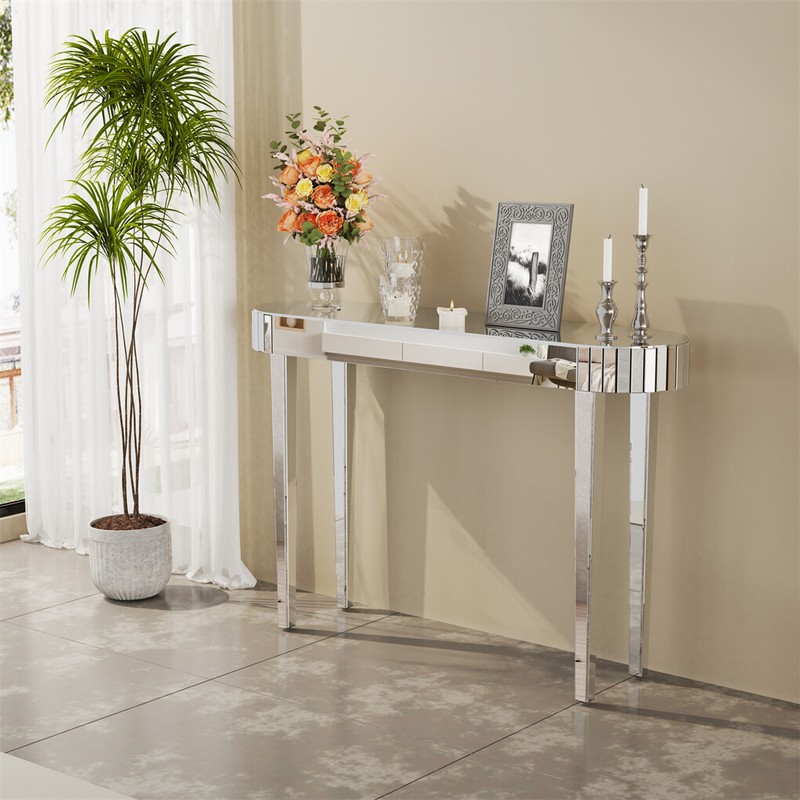 1.2M Stunning Mirrored Entry Table Clear Glass Console Table Living Room Bedroom gallery
