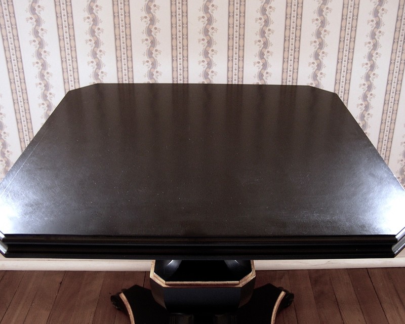 Vintage Pair Two 2 Ebonized Walnut Strong End Tables Black Gold Trim 50s 1950s gallery