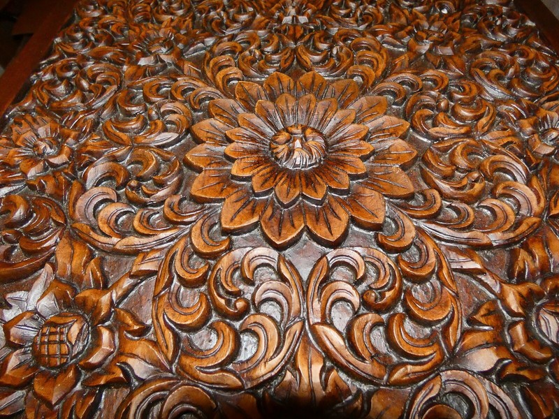Deeply Carved Low Table, Anglo-Japan, flowers+foo dogs, pick-up Central Florida gallery