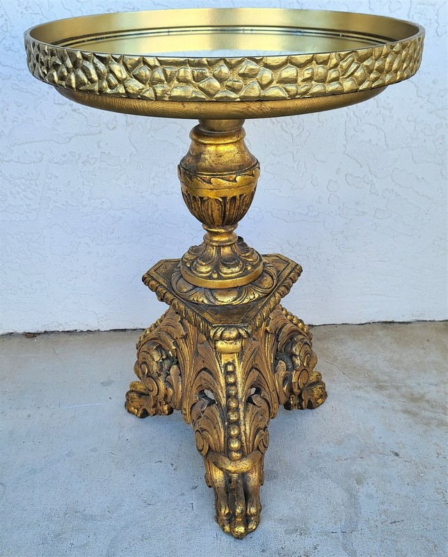 Antique Louis XV Brass Wrapped Gilt Side Accent Table With Serving Tray gallery