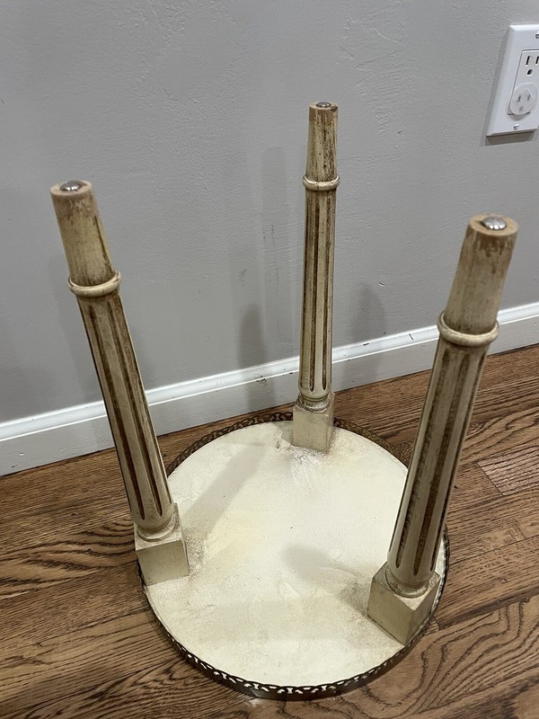 Vtg Side Table Plant Stand Fluted Tapered Legs Brass Tone Metal Edging NL FBM gallery