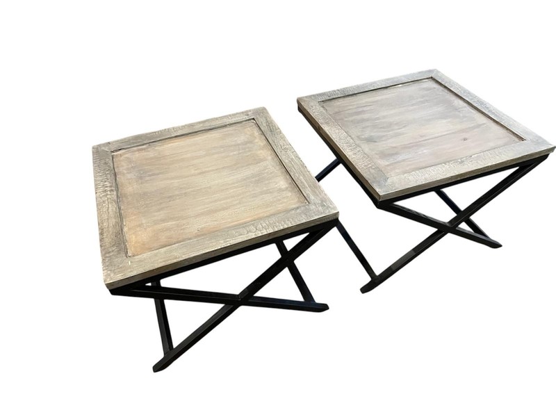 Vintage Wood & Iron Side Tables