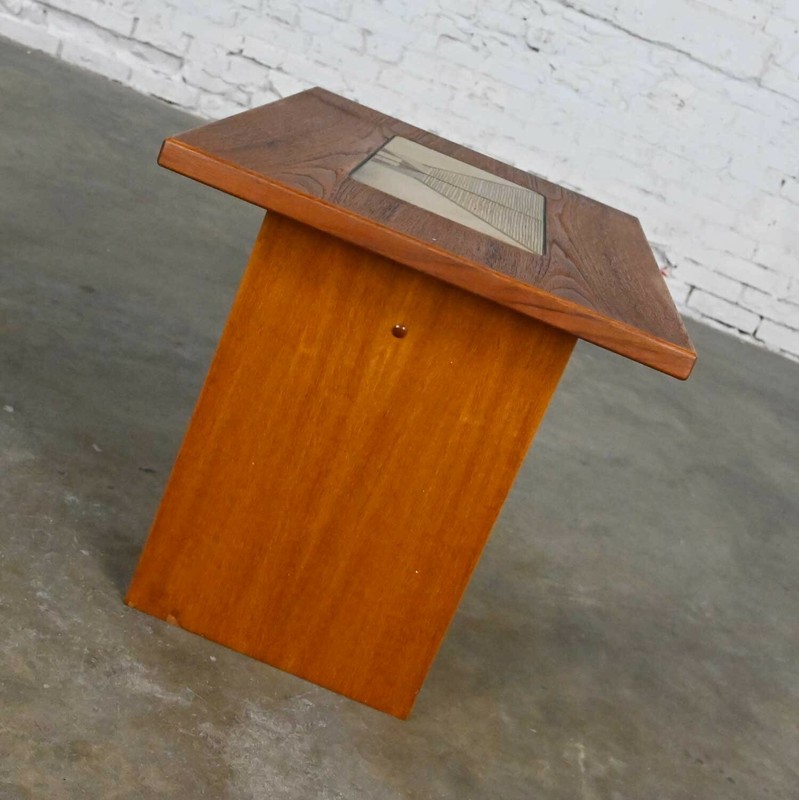 Scandinavian Modern Teak Rectangular Side End Table Tile Insert by Gangso Mobler gallery
