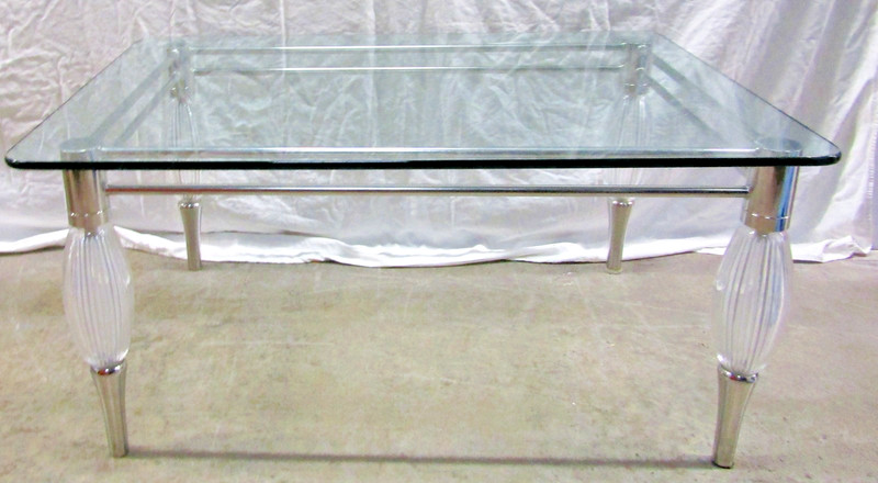 Mid-Century Modern Chrome with Limerick Crystal Legs Glass Top Coffee Table gallery