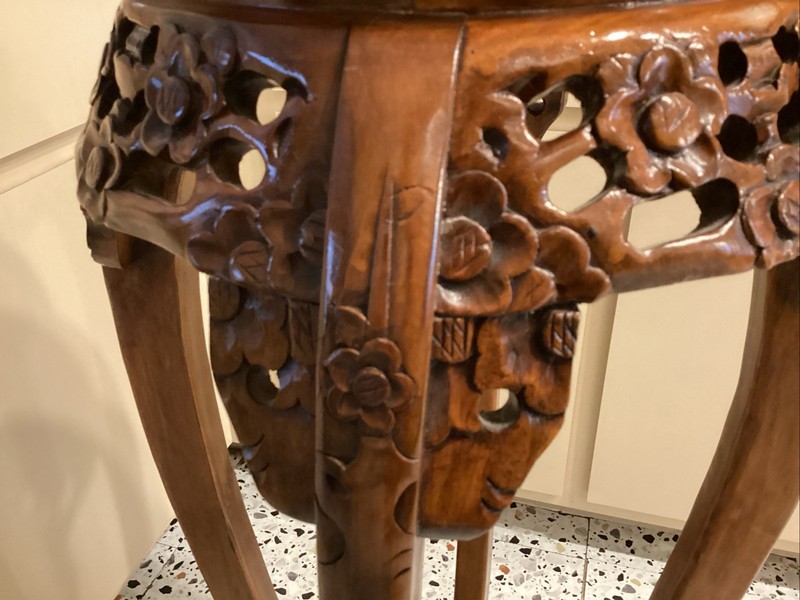 Vintage Hand Carved Rosewood Marble Top Pedesatal Table.36” Tall. gallery