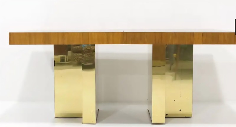 Vintage Mid-century Milo Baughman Walnut and brass dining table