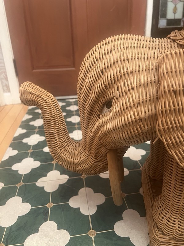 Vintage Boho Wicker Rattan Elephant Side Table Style of Mario Lopez Torres 1970s gallery