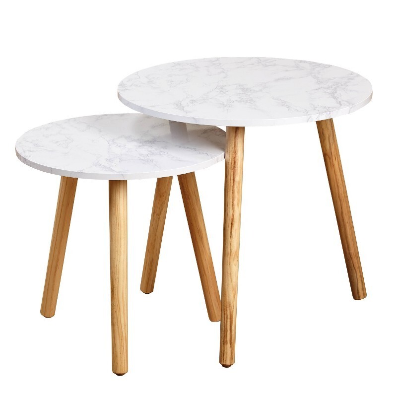 Set of 2 Darcy Round Nesting Tables White/Natural Laminate Surface