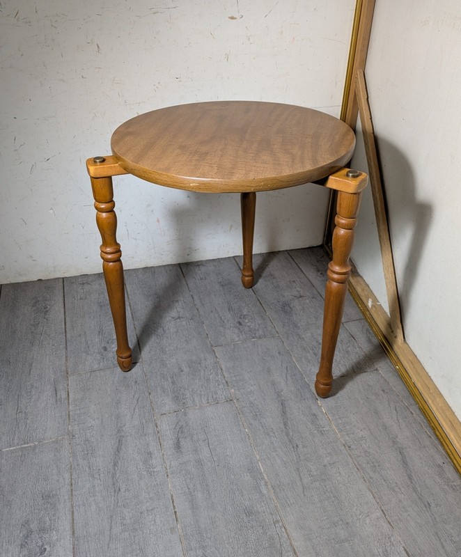 Vintage Mid Century Modern Rustic Country Round Pedestal Table Plant Stand Wood gallery