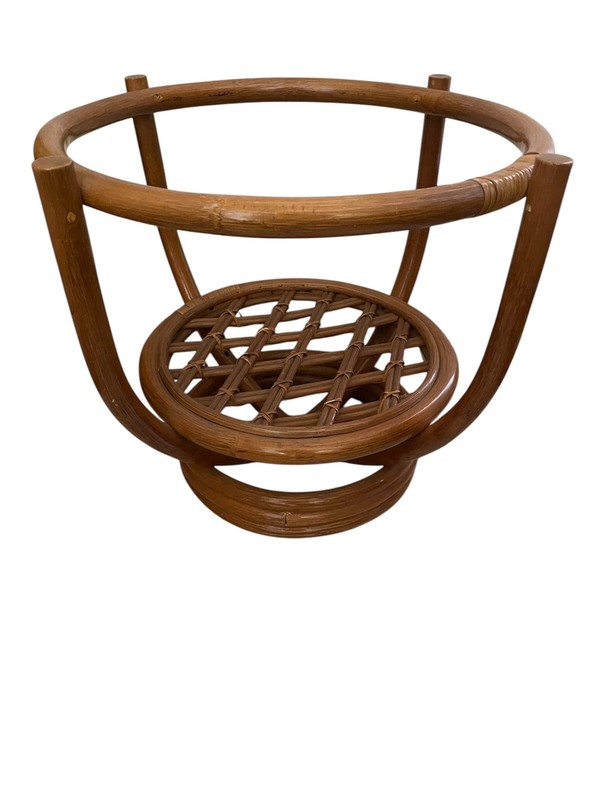 Vintage Round Wicker Table Base with Lattice Shelf – 20” Diameter, 18” Height