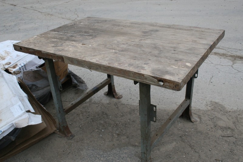 Vintage Wood Butcher Block Work Table 54"x37"x33.5", 2" Thick gallery