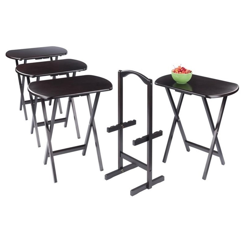 Pemberly Row Solid Wood Corbett 4 Oversized Snack Table and Stand Coffee Finish gallery