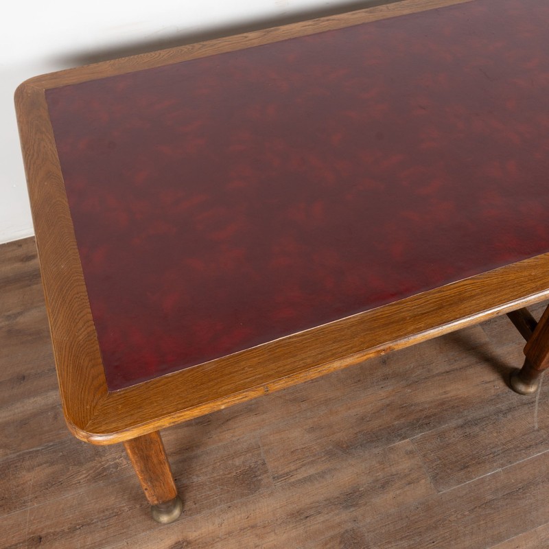 20th Century Large Danish Oak Writing Library Table with Red Leather Top gallery