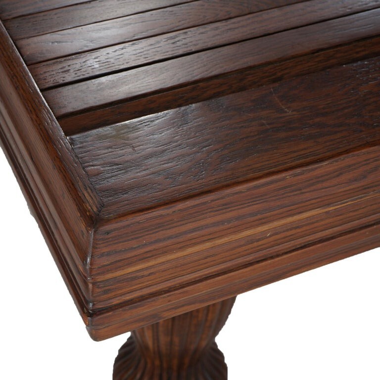 Antique Square Carved Oak Folding Extension Dining Table C1900 gallery