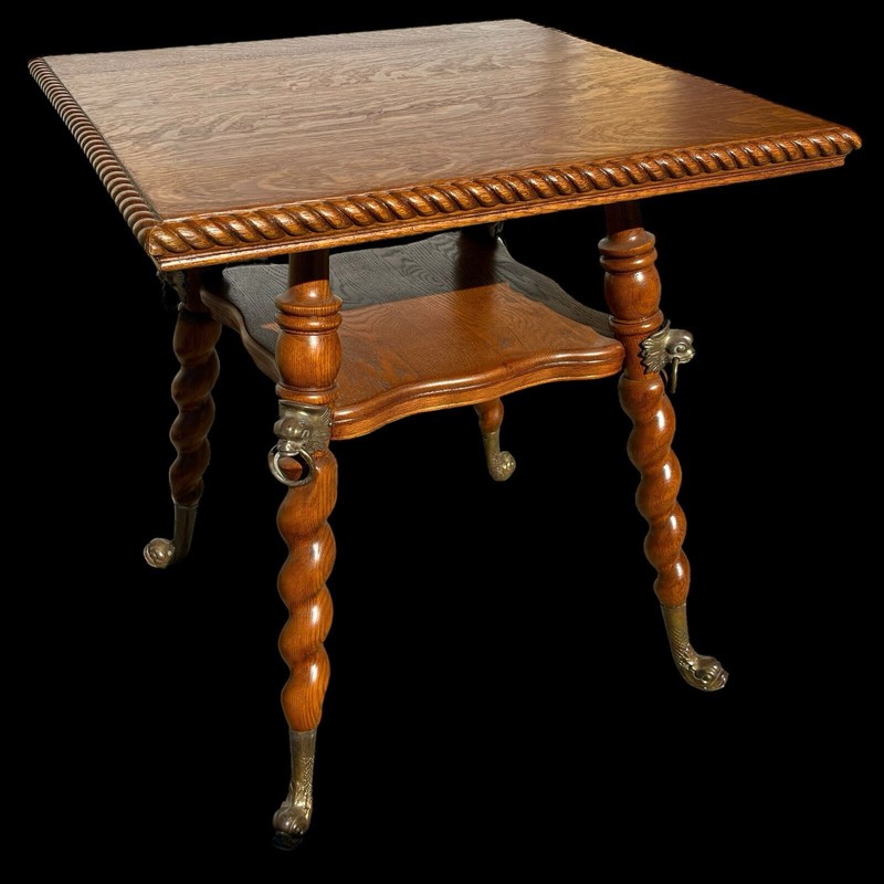 Antique Victorian Barley Twist Rope Parlor Table Dolphin Head Feet