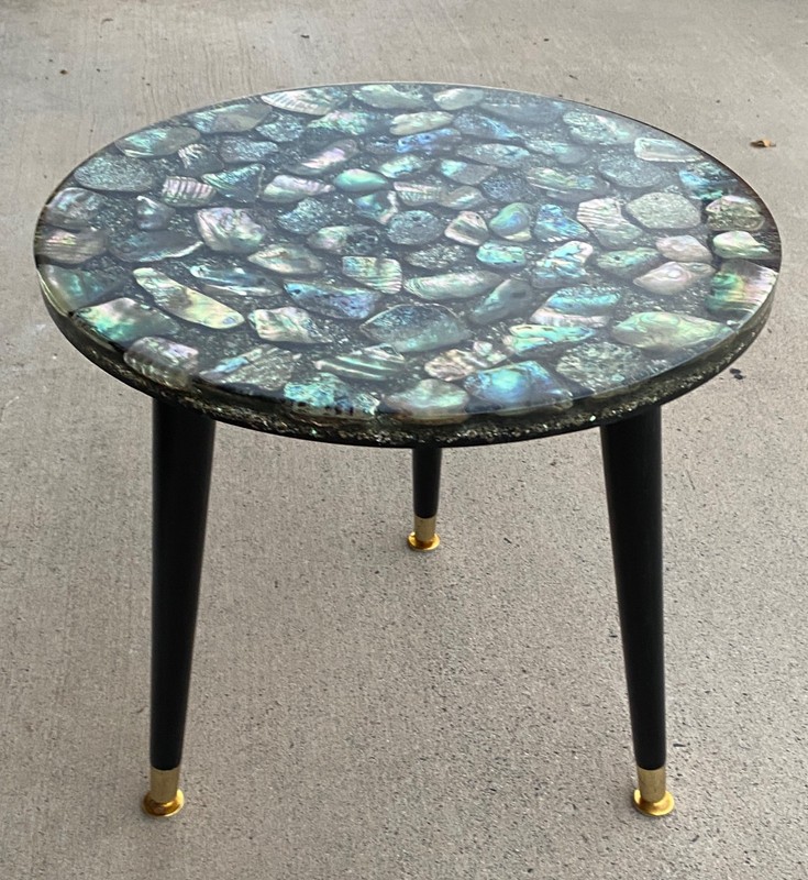 MCM Abalone Shell Inlay Accent Side Table Hollywood Regency gallery