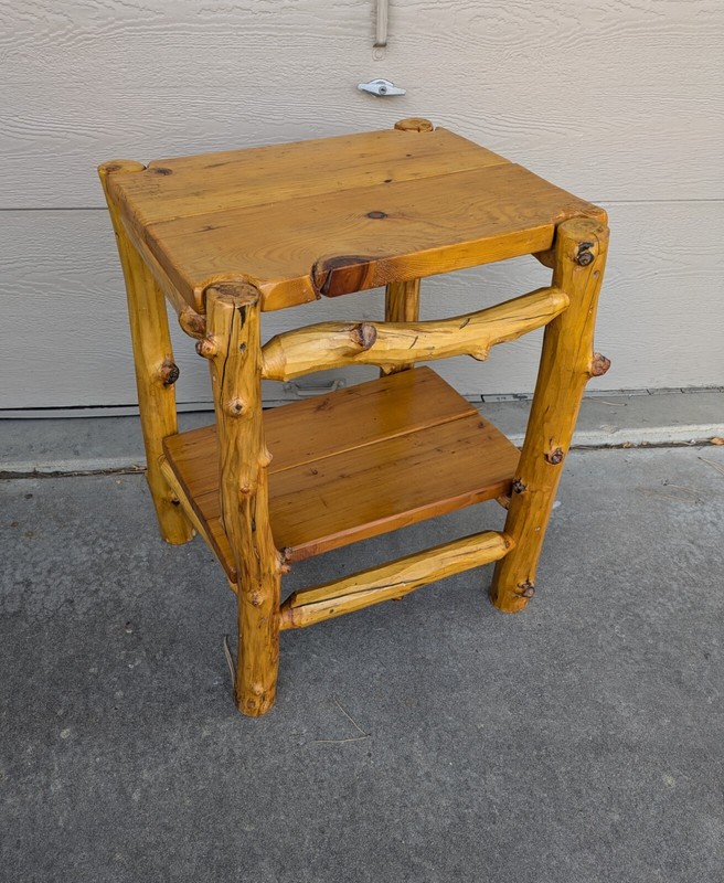 Vintage Natural Rustic Amish Log Wood 2-Tier Cabin Lodge Table gallery