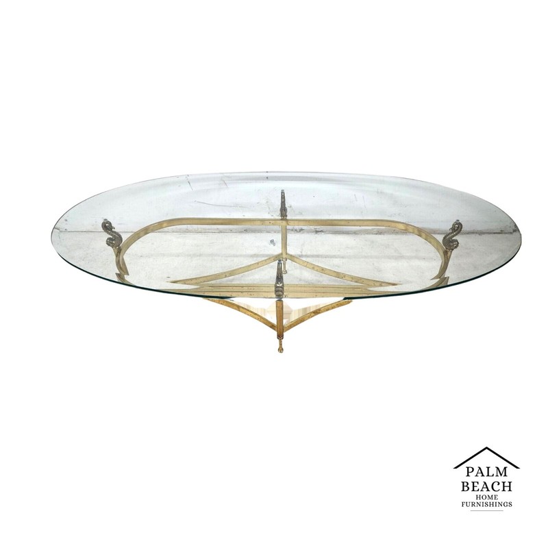 Italian Brass Coffee Table with Koi Fish Glass Top