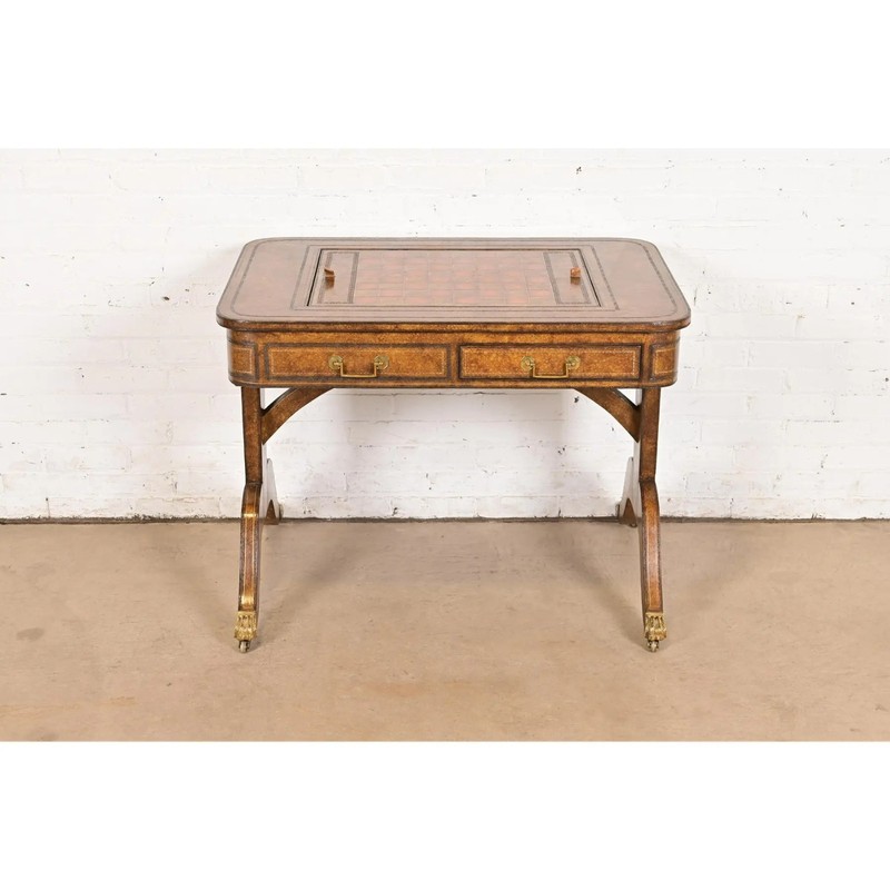 Maitland Smith English Regency Leather Wrapped Game Table gallery