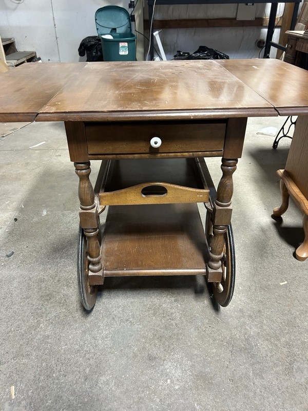 Antique Drop Leaf Table Cart Tea Server Bar Console End Side Vintage gallery