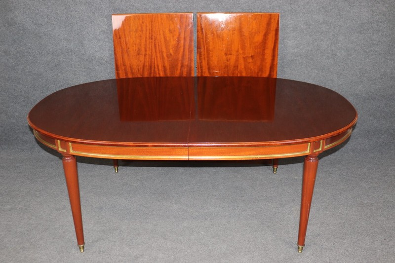 Superb French-Made Maison Jansen Attributed Brass Mounted Mahogany Dining Table gallery