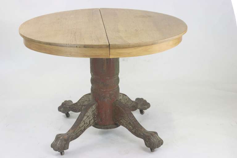 American Classic Oak Round Ball Claw Dining Extension Table, circa 1890-REDUCED gallery