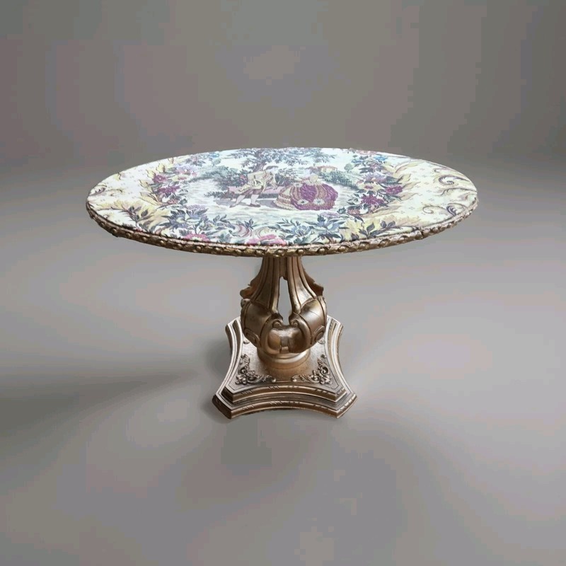 Vintage Hollywood Regency Gold Accent Table Original Design Fabric Acrylic Finis