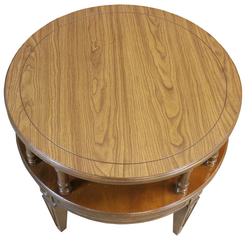 1970s Mersman Walnut Round Modern Tiered Side Accent Pedestal Table MCM 25" gallery