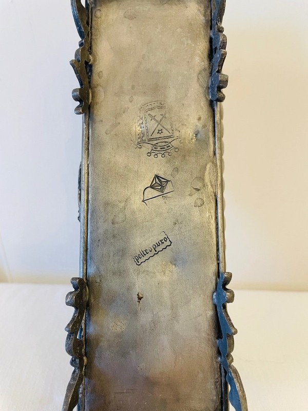 Antique Italian Pewter Pique-Fleurs Crowned N Floral Centerpiece Table Decor 19C gallery
