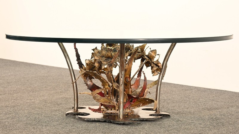 Silas Seandel Sculptural Bronze Floral Coffee Table, 1974