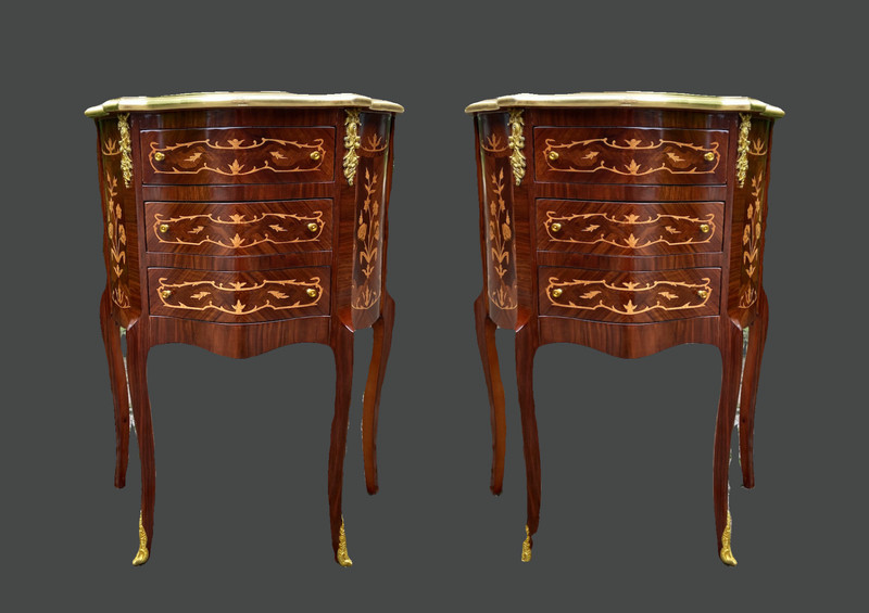 Night Stands Commodes Pair French Louis XVI Mahogany Inlay Vintage Set of 2. gallery