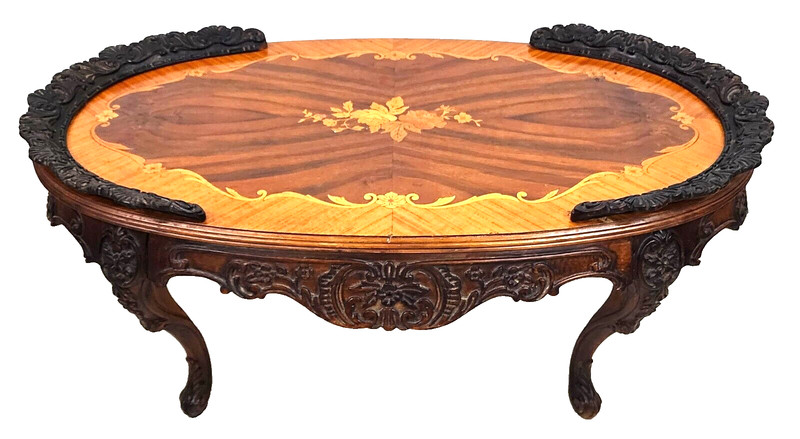 French Louis XV Coffee Table Walnut Marquetry gallery