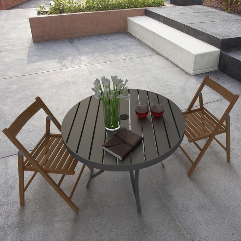 Four Seasons Courtyard Palermo Slat Top Dining Table with Umbrella Hole, Gray gallery