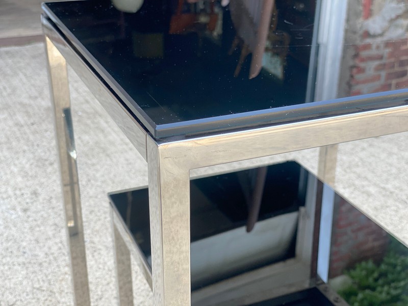 Post-Modern Sculpted Chrome & Black Glass Tiered Side Table gallery