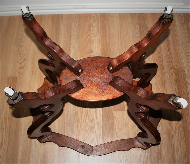 Antique Victorian Walnut and Marble Turtle Top Parlor Table on Casters gallery