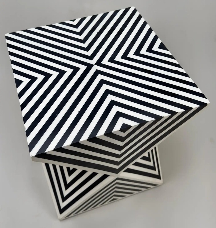 Art Deco Style Black and White Resin Sculptural Side, End Table or Stool, a Pair gallery